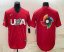 Mens USA Baseball 2023 Red World Big Logo With Patch Classic Stitched Jersey
