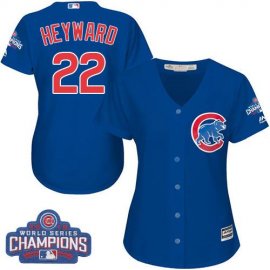 Chicago Cubs #22 Jason Heyward Blue Alternate 2016 World Series Champions Womens Stitched MLB Jersey