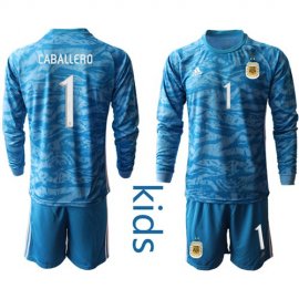 Argentina #1 Caballero Blue Long Sleeves Goalkeeper Kid Soccer Country Jersey