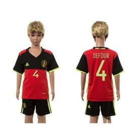 Belgium #4 Defour Red Home Kid Soccer Country Jersey