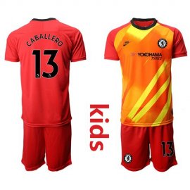 Chelsea #13 Caballero Shiny Green Goalkeeper Kid Soccer Club Jersey