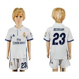 Real Madrid #23 Beckham White Home Kid Soccer Club Jersey