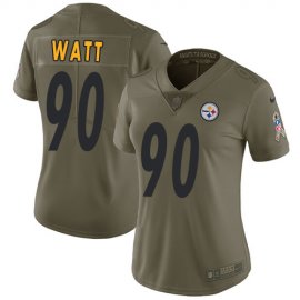 Nike Pittsburgh Steelers #90 T. J. Watt Olive Womens Stitched NFL Limited 2017 Salute to Service Jersey