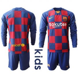 Barcelona Blank Home Long Sleeves Kid Soccer Club Jersey