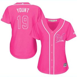 Milwaukee Brewers #19 Robin Yount Pink Fashion Womens Stitched MLB Jersey