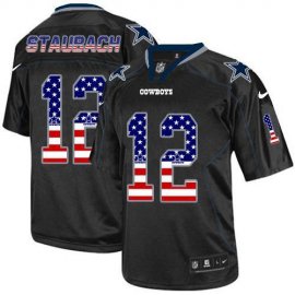 Nike Dallas Cowboys #12 Roger Staubach Black Mens Stitched NFL Elite USA Flag Fashion Jersey