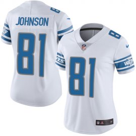 Nike Detroit Lions #81 Calvin Johnson White Womens Stitched NFL Vapor Untouchable Limited Jersey