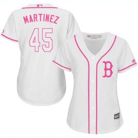 Boston Red Sox #45 Pedro Martinez White/Pink Fashion Womens Stitched MLB Jersey