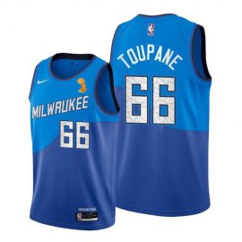 Nike Milwaukee Bucks #66 Axel Toupane Womens 2021 NBA Finals Champions City Edition Jersey Blue Womens