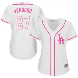 Los Angeles Dodgers #27 Alex Verdugo White/Pink Fashion Womens Stitched MLB Jersey