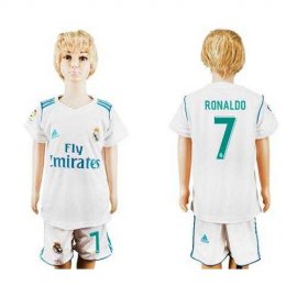 Real Madrid #7 Ronaldo White Home Kid Soccer Club Jersey