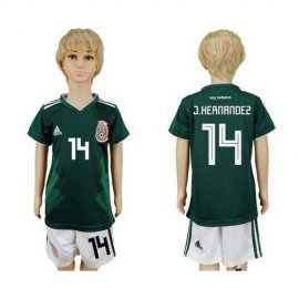 Mexico #14 J.Hernandez Home Kid Soccer Country Jersey