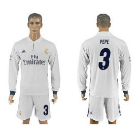 Real Madrid #3 Pepe White Home Long Sleeves Soccer Club Jersey
