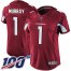 Nike Arizona Cardinals #1 Kyler Murray Red Team Color Womens Stitched NFL 100th Season Vapor Limited Jersey