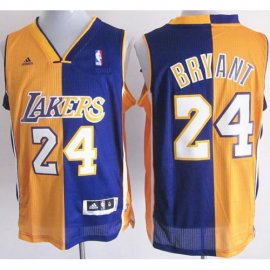 Los Angeles Lakers 24 Kobe Bryant Yellow Purple Split Swingman NBA Jerseys Cheap