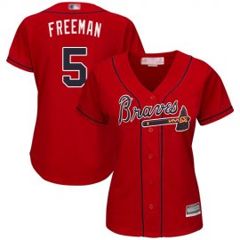 Atlanta Braves #5 Freddie Freeman Red Alternate Womens Stitched MLB Jersey