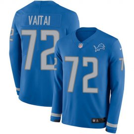 Nike Detroit Lions #72 Halapoulivaati Vaitai Blue Team Color Mens Stitched NFL Limited Therma Long Sleeve Jersey