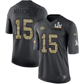 Nike Kansas City Chiefs #15 Patrick Mahomes Black Mens Super Bowl LV Bound Stitched NFL Limited 2016 Salute to Service Jersey