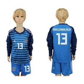 Spain #13 Arrizabalaga Blue Long Sleeves Goalkeeper Kid Soccer Country Jersey