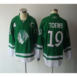 Chicago Blackhawks #19 Jonathan Toews Green St. Pattys Day Embroidered Youth NHL Jersey