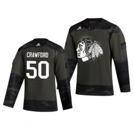 Chicago Blackhawks #50 Corey Crawford Adidas 2019 Veterans Day Mens Authentic Practice NHL Jersey Camo