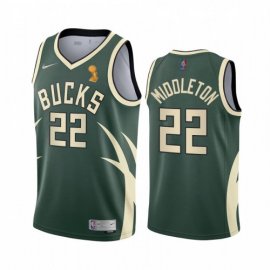 Nike Milwaukee Bucks #22 Khris Middleton Womens 2021 NBA Finals Champions Swingman Earned Edition Jersey Green Womens