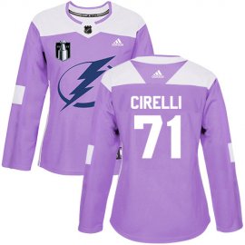 Adidas Tampa Bay Lightning #71 Anthony Cirelli Purple Authentic 2022 Stanley Cup Final Patch Womens Fights Cancer Stitched NHL Jersey Womens