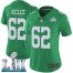 Nike Philadelphia Eagles #62 Jason Kelce Green Super Bowl LII Womens Stitched NFL Limited Rush Jersey