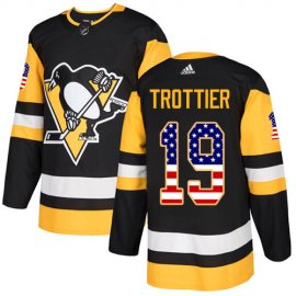Adidas Pittsburgh Penguins #19 Bryan Trottier Black Home Authentic USA Flag Stitched NHL Jersey