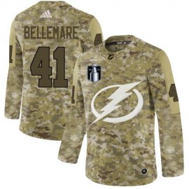 Adidas Tampa Bay Lightning #41 Pierre-Edouard Bellemare Camo 2022 Stanley Cup Final Patch Authentic Stitched NHL Jersey Mens
