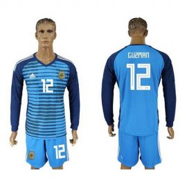 Argentina #12 Guzman Blue Long Sleeves Goalkeeper Soccer Country Jersey