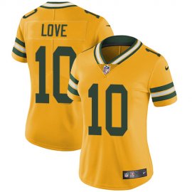 Nike Green Bay Packers #10 Jordan Love Yellow Womens Stitched NFL Limited Rush Jersey