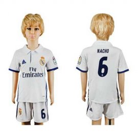 Real Madrid #6 Nacho White Home Kid Soccer Club Jersey