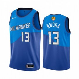 Nike Milwaukee Bucks #13 Jordan Nwora Mens 2021 NBA Finals Bound City Edition Jersey Blue Mens