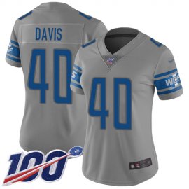 Nike Detroit Lions #40 Jarrad Davis Gray Womens Stitched NFL Limited Inverted Legend 100th Season Jersey
