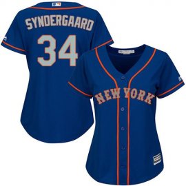 New York Mets #34 Noah Syndergaard Blue(Grey NO.) Alternate Road Womens Stitched MLB Jersey