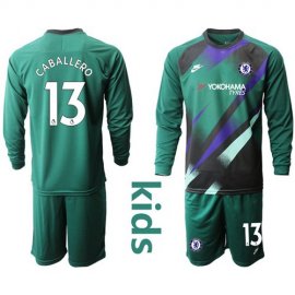 Chelsea #13 Caballero Green Goalkeeper Long Sleeves Kid Soccer Club Jersey