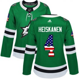 Adidas Dallas Stars #4 Miro Heiskanen Green Home Authentic USA Flag Womens Stitched NHL Jersey