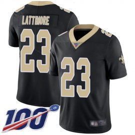 Nike New Orleans Saints #23 Marshon Lattimore Black Team Color Mens Stitched NFL 100th Season Vapor Limited Jersey