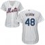 New York Mets #48 Jacob deGrom White(Blue Strip) Home Womens Stitched MLB Jersey