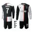 Juventus #7 Ronaldo Home Long Sleeves Kid Soccer Club Jersey
