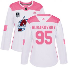 Adidas Colorado Avalanche #95 Andre Burakovsky White/Pink 2022 Stanley Cup Final Patch Authentic Fashion Womens Stitched NHL Jersey Womens