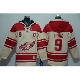 Detroit Red Wings #9 Gordie Howe Cream Sawyer Hooded Sweatshirt Stitched NHL Jersey