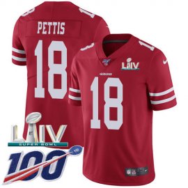 Nike San Francisco 49ers #18 Dante Pettis Red Super Bowl LIV 2020 Team Color Mens Stitched NFL 100th Season Vapor Limited Jersey