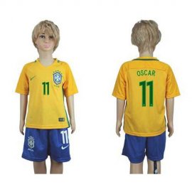Brazil #11 Oscar Home Kid Soccer Country Jersey