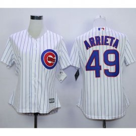 Chicago Cubs #49 Jake Arrieta White(Blue Strip) Home Womens Stitched MLB Jersey
