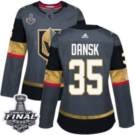 Adidas Vegas Golden Knights #35 Oscar Dansk Grey Home Authentic 2018 Stanley Cup Final Womens Stitched NHL Jersey