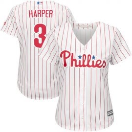 Philadelphia Phillies #3 Bryce Harper White(Red Strip) Home Womens Stitched MLB Jersey