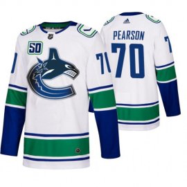 Vancouver Canucks #70 Tanner Pearson 50th Anniversary Mens White 2019-20 Away Authentic NHL Jersey