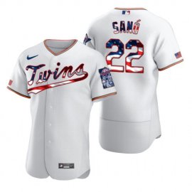 Minnesota Twins #22 Miguel Sano Mens Nike White Fluttering USA Flag Limited Edition Authentic MLB Jersey